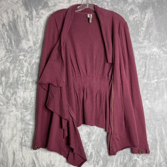 XCVI Women's M Jacket Asymmetrical Ruffle Zip Front Cotton Lagenlook - Picture 2 of 10